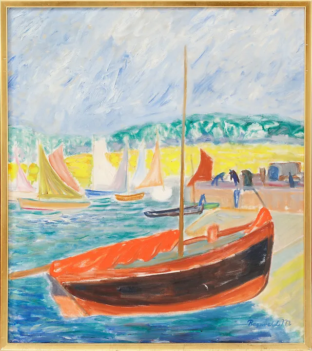 RAGNVALD MAGNUSSON. "Fiskehamn i Bretagne", olja på duk, sign.