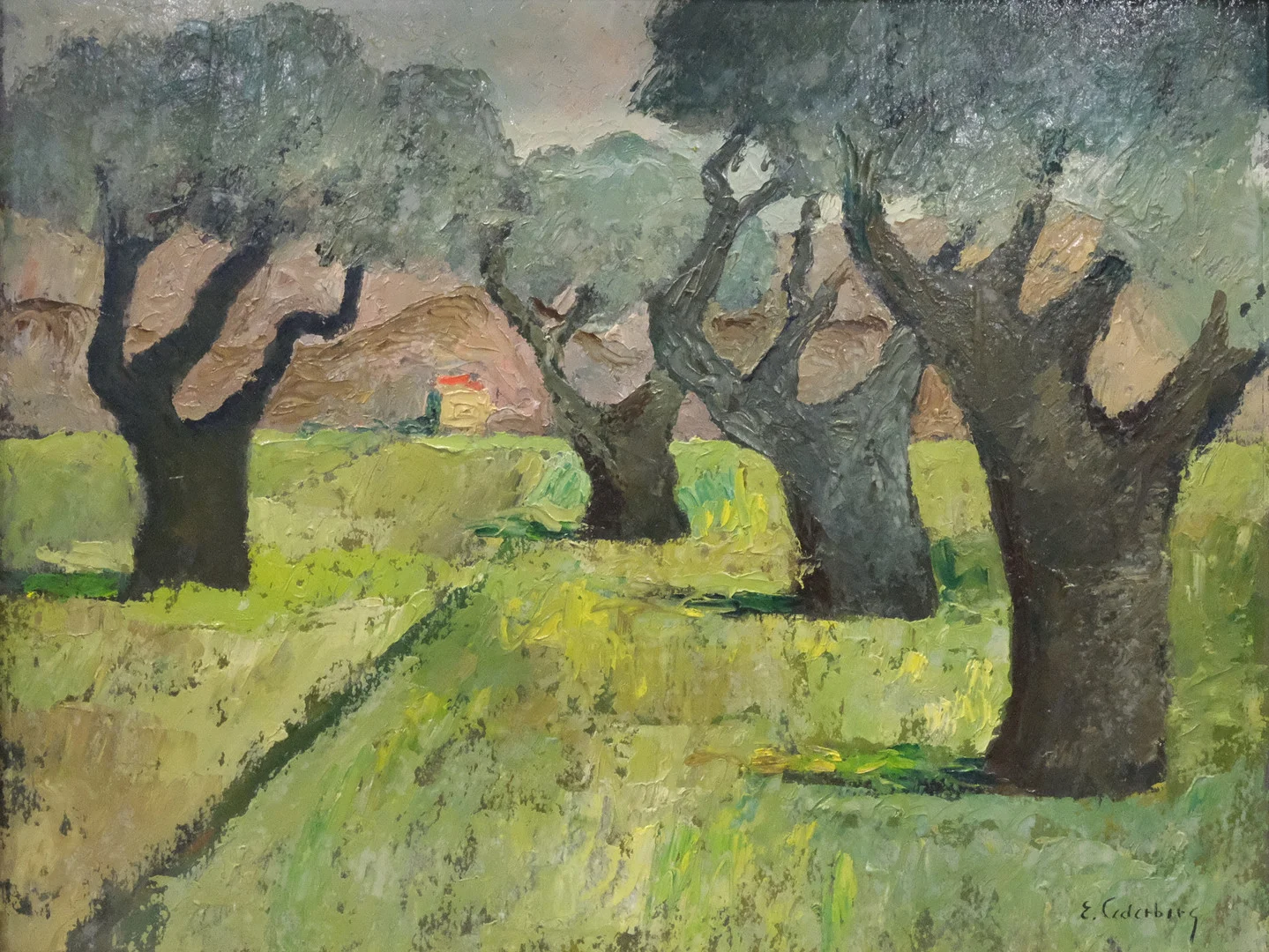 ERIC CEDERBERG. OLJA PÅ PANNÅ, LANTLIGT MOTIV. — Paintings — Björnssons Auktionskammare