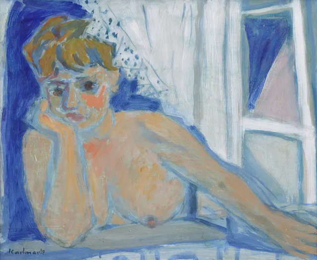 GERHARD KARLMARK. Modell, olja på pannå, signerad.
