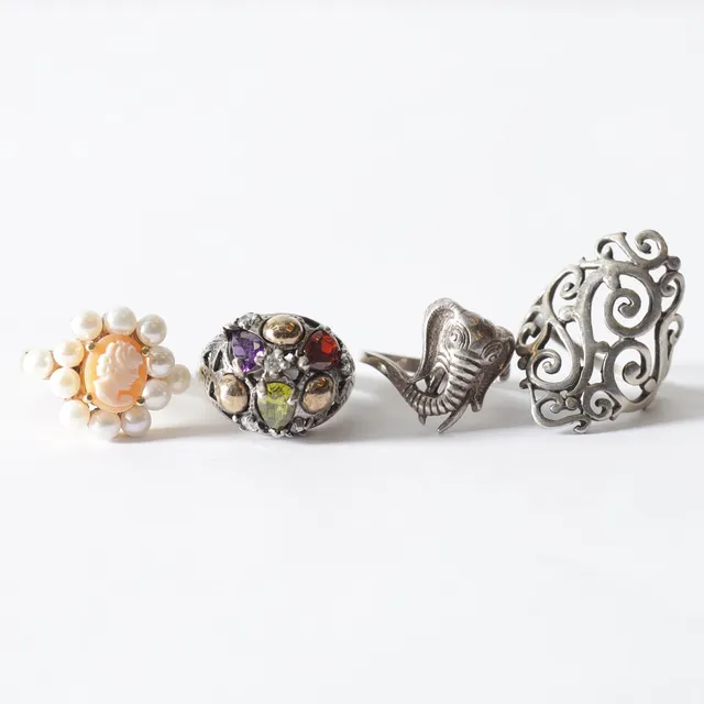 RINGAR, 4 st. Delvis silver, 1900-tal.