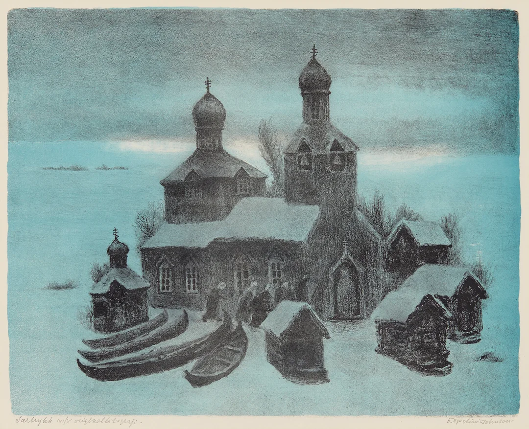Johnson, Kaare Espolin — "Vinternatt II" 1987 — Kunst/Grafikk — Blomqvist
