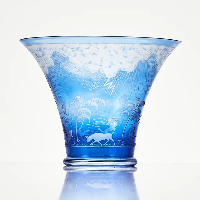 EDWARD HALD. Skål, glas "Åskvädersskålen" Orrefors, 1967.