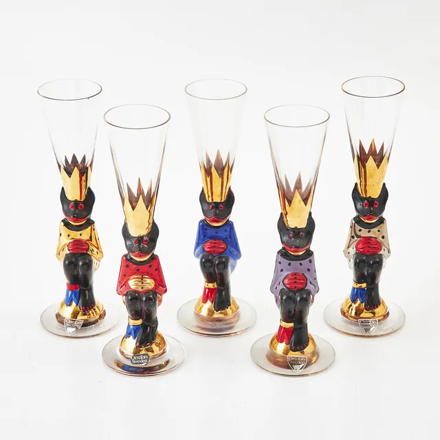 GUNNAR CYRÉN. Snapsglas, 6 st., "Nobel", s.k. "Djävulsglas", Orrefors, etikettmärkta.
