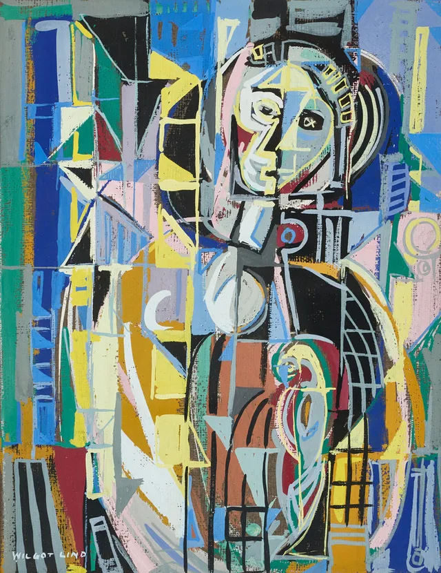 WILGOT LIND (1915-1996): Abstakt figurkomposition, signerad Wilgot Lind, gouache.