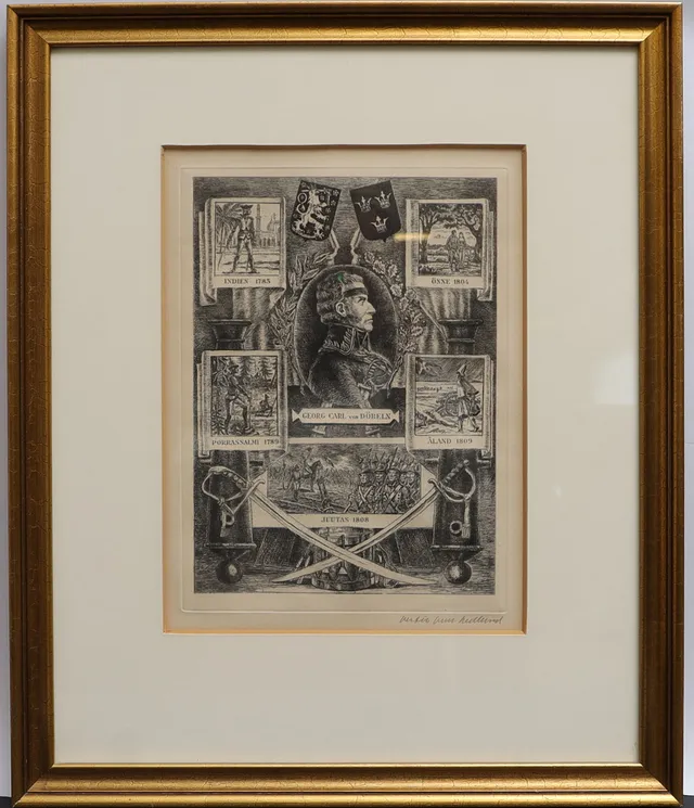 BERTIL BULL HEDLUND. "Georg Carl von Döbeln", etsning, signerad.