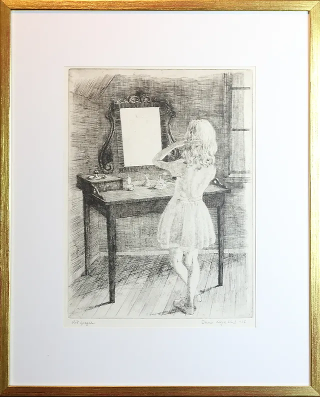BERTIL LILJEBLAD (1920-2009). Teckning, "Vid spegeln", signerad - 56.