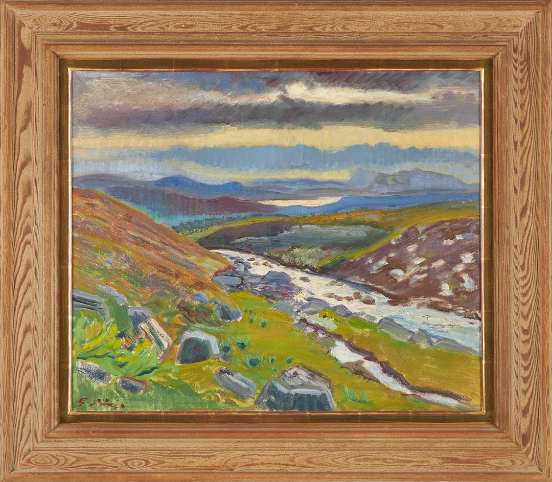 GIDEON BÖRJE. "Mortbäcken rinner genom Storfjället, Hemavan Lappland", olja på duk, signerad. — Paintings — Stockholms Auktionsverk Sickla