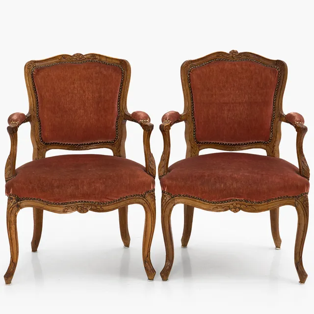 KARMSTOL, ett par, Louis XVI, Frankrike, 1700-tal. Valnöt.