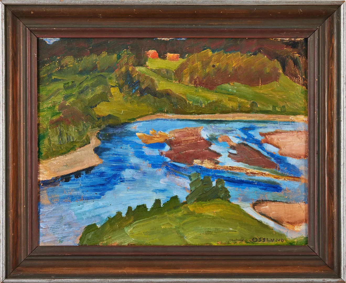 HELMER OSSLUND. "Faxälven", olja på pannå, 32,5 x 42 cm. — Paintings — Stockholms Auktionsverk Fine Art