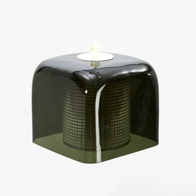 CARL FAGERLUND. Taklampa, gröntonat glas, två kupor, Orrefors, 1960-tal.