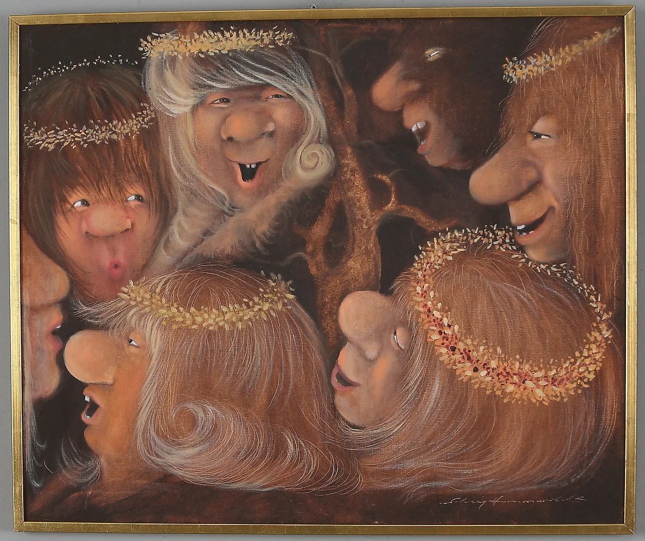 SOLVEIG HAMMARSTEDT. Trollmöte, olja på duk, signerad. — Paintings — Stadsauktion Sundsvall