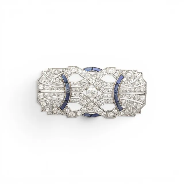 Art Deco diamonds and sapphires brooch, circa 1925.