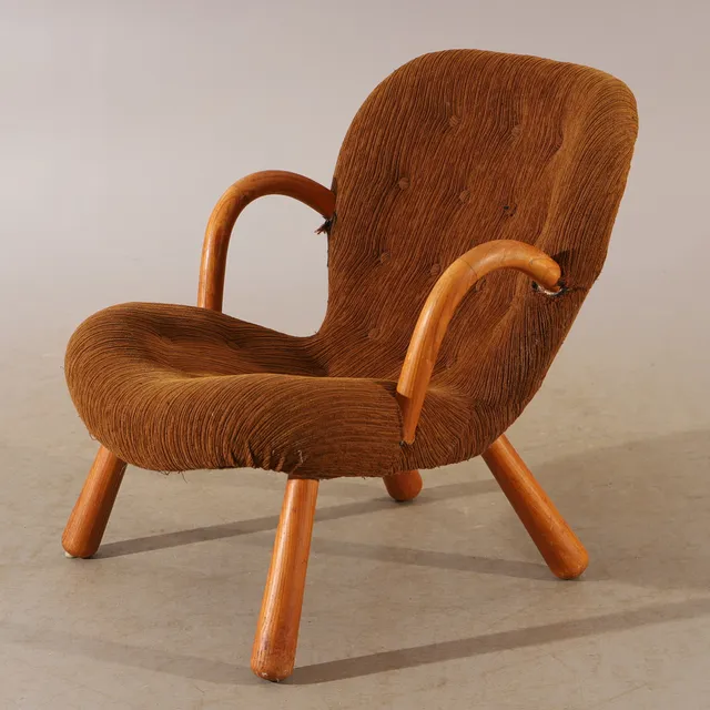 ARNOLD MADSEN. Fåtölj, "Muslinge/Clam Chair", Madsen & Schubell, 1900-talets mitt.