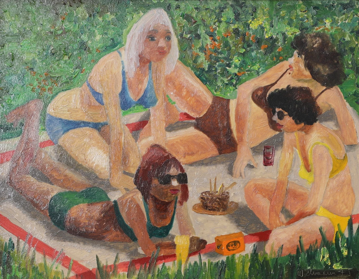 HARRY WICHMANN. Solande flickor, olja på pannå, signerad, daterad -73. — Paintings — Växjö Auktionskammare