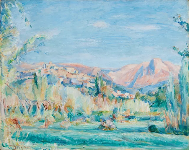 FRANS BERG (1892-1949). Sydländsk bergsby, motiv från Haut de Cagnes, olja på pannå, signerad F Berg.