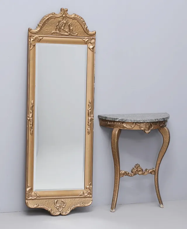 SPEGEL SAMT KONSOLLBORD MED STENSKIVA, 1900-tal.