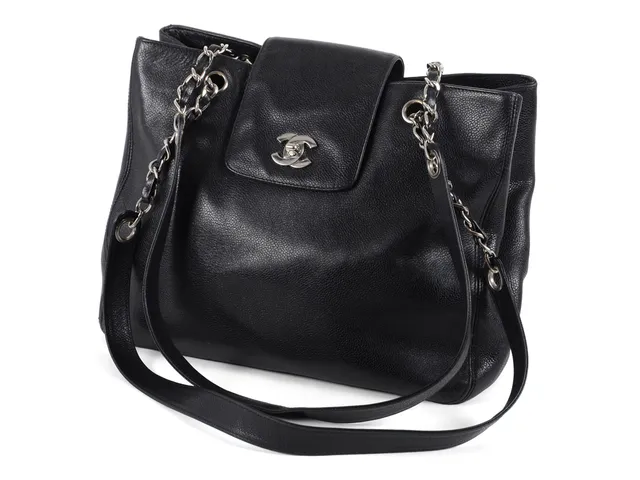VÄSKA, CHANEL, Classic Large Shopping Tote Bag, svart caviar läder med vitmetall detaljer, 33x26x10 cm. Hologrammärkt (men lite suddigt det står troligtsvis) 4039457.