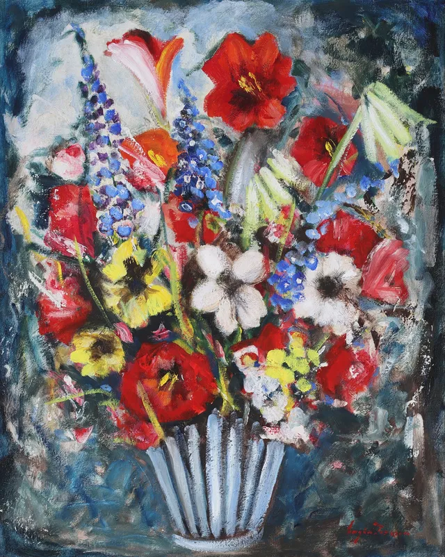 EUGEN PERSSON. Blomsterstilleben, olja på duk, signerad.
