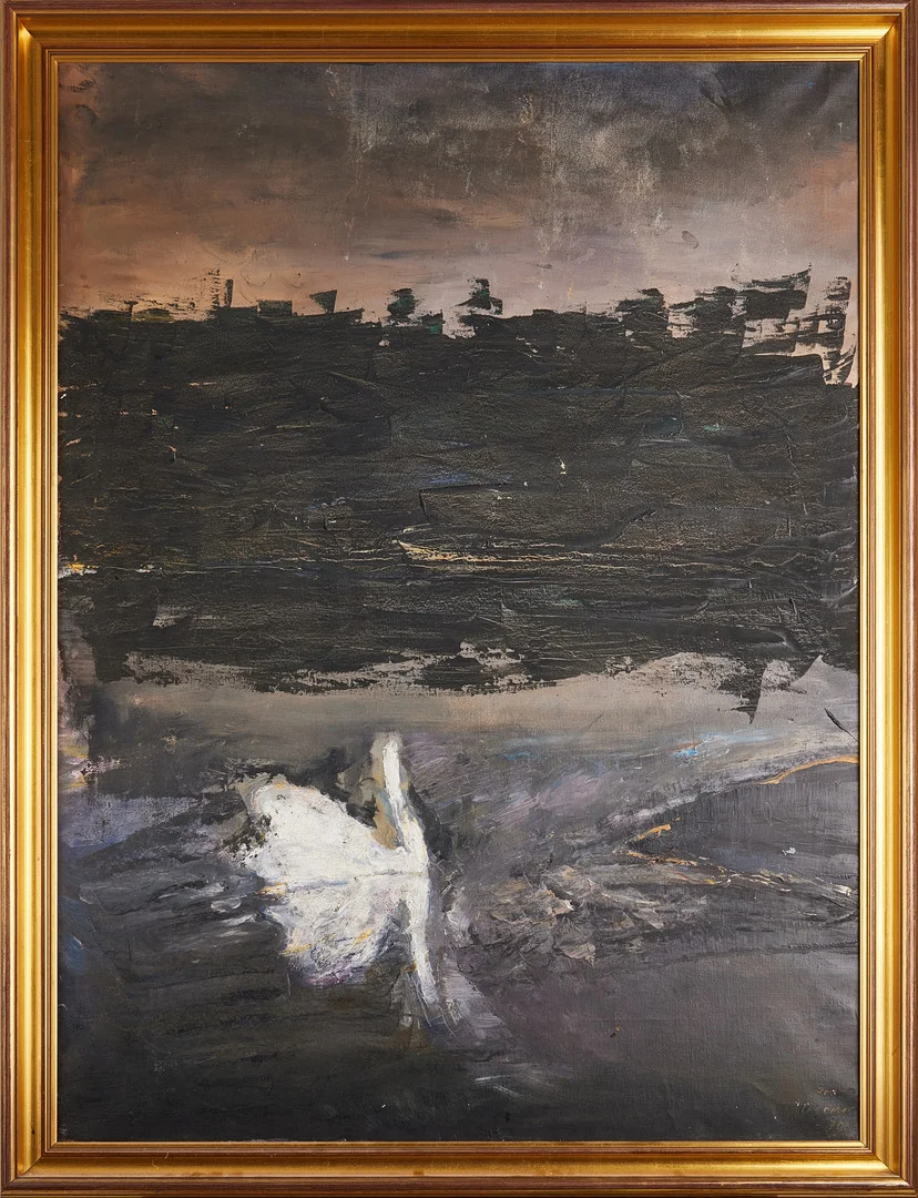 BROR INGEMAR FRÖBERG (1921-1999). Sjö med svan, olja på duk, signerad och daterad Bror Ingemar -70. — Paintings — Stockholms Auktionsverk Magasin 5