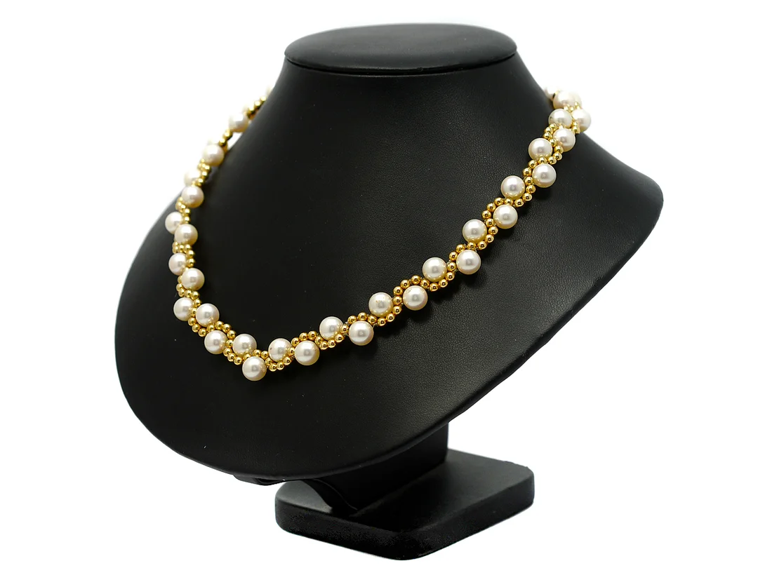 COLLIER/ARMBAND, 18K guld, odlade pärlor, ca 7,5 mm, längd 42 och 19 cm, vikt 56 g. — Smycken/Collier — Kaplans
