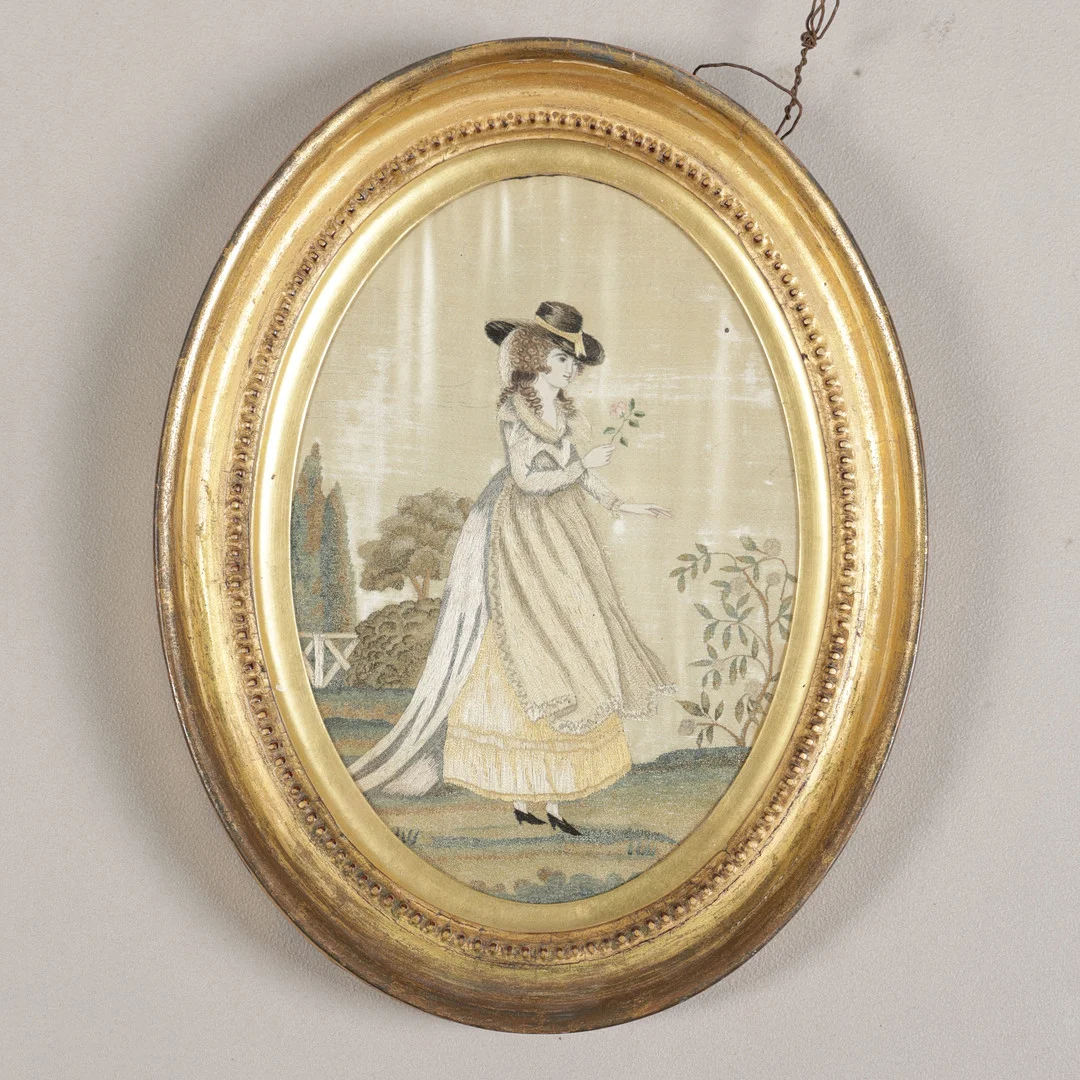 A REGENCY SILKWORK PICTURE OF A YOUNG LADY, CIRCA 1820. — Textiles — Bishop & Miller