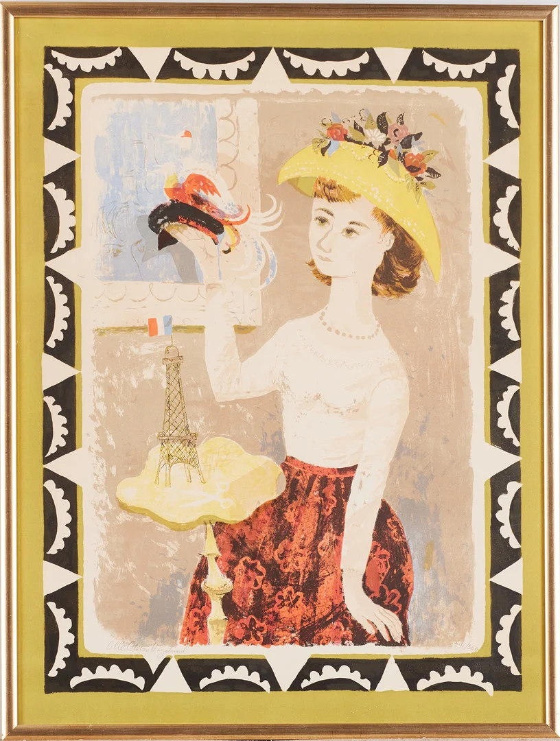 OLLE OLSSON HAGALUND (1904-1972). "Modisten", färglitografi, signerad Olle Olsson Hagalund, numrerad 291/360. — Engravings & Prints — Stockholms Auktionsverk Magasin 5