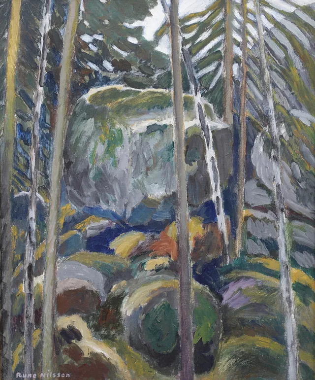 RUNE NILSSON. "I Trollskogen", olja på duk, signerad.