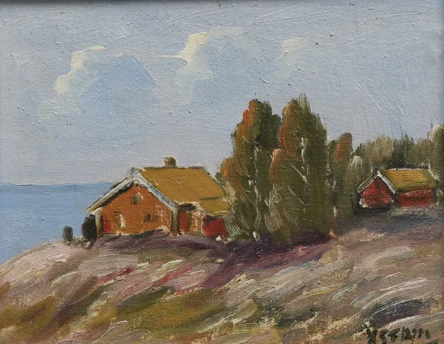 ÅKE WICKSTRÖM. /Oidentifierad konstnär. Olja på pannå, vändbart konstverk, Fiskare/Kustlandskap, signerade, 1900-tal.