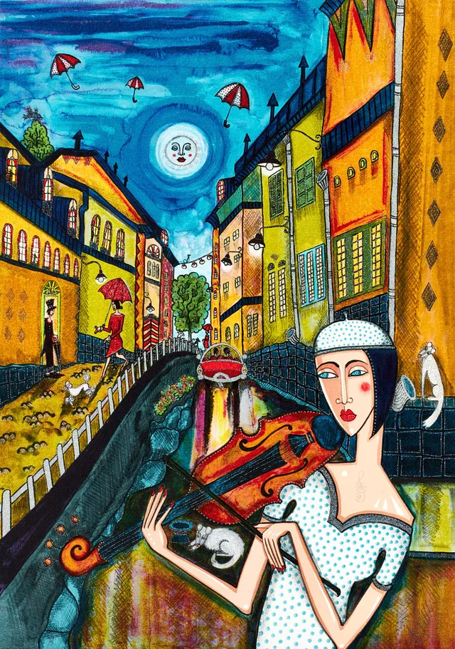 ANGELICA WIIK (Sverige, född 1960), "Mariaberget" - Stockholm, signerad och betecknad ea, färglitografi med glitter.