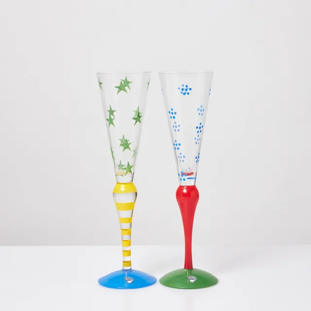 ANNE NILSSON. Champagneglas, 2 st, "Clown", Orrefors.
