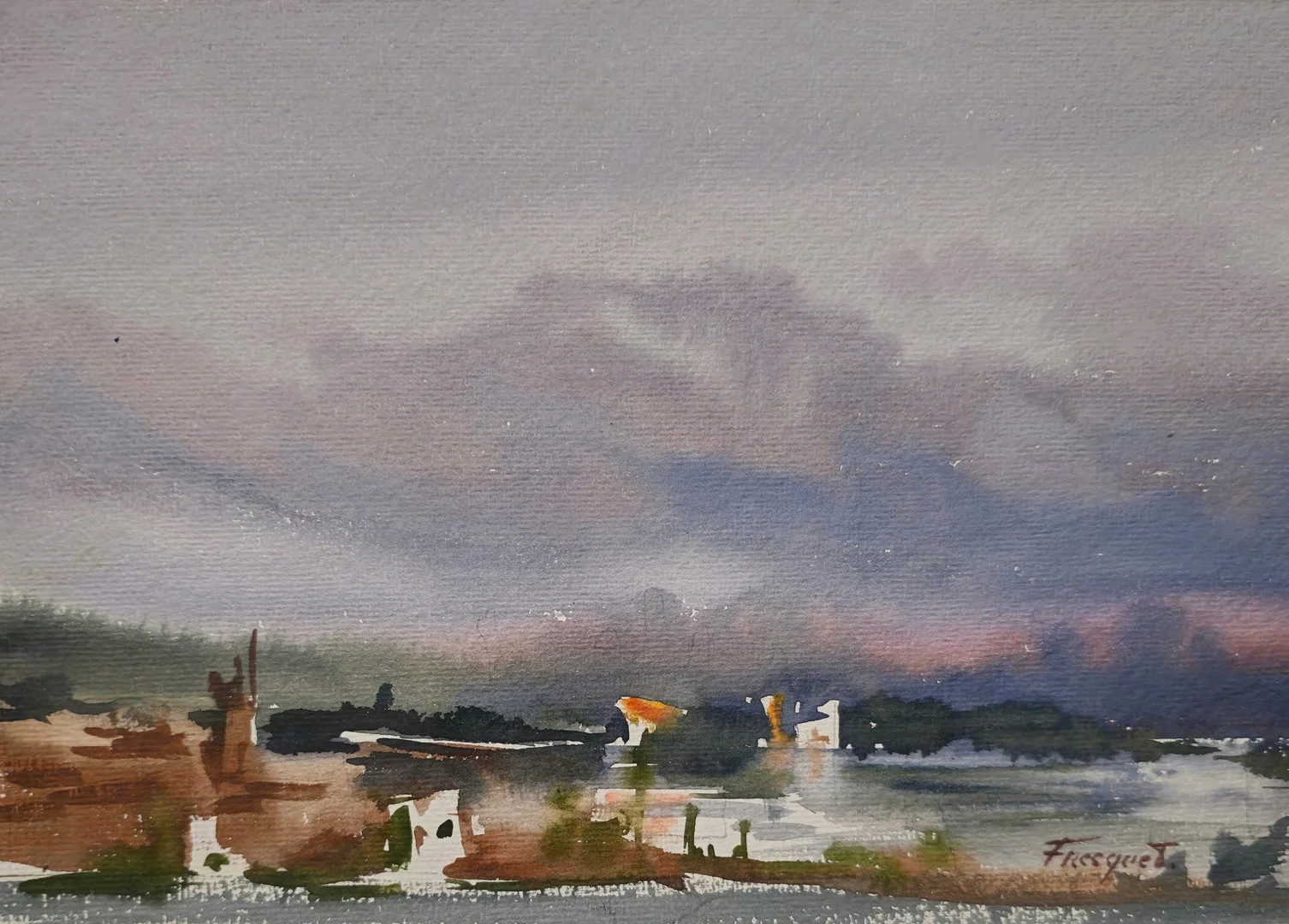 GUILLEM FRESQUET BARDINA. PAISAJE DE CAMPO. ACUARELA SOBRE PAPEL. — Drawings — Barcelona Auctions