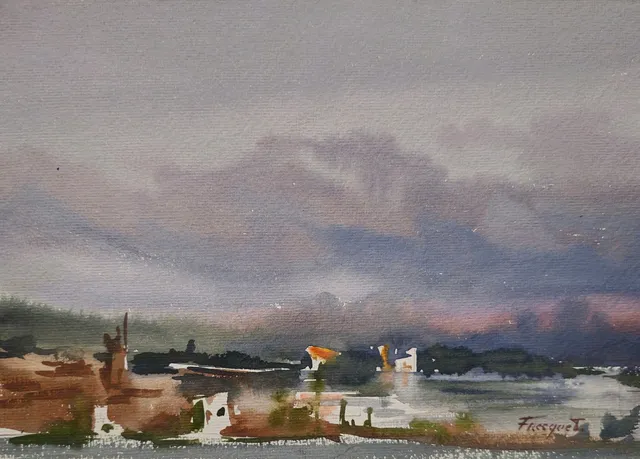 GUILLEM FRESQUET BARDINA. PAISAJE DE CAMPO. ACUARELA SOBRE PAPEL.
