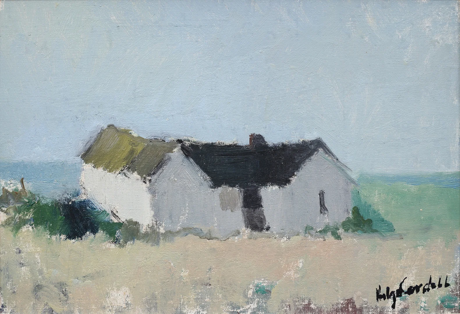 HELGE CARDELL. Gård vid kust, olja på duk, signerad. — Paintings — Garpenhus Auktioner