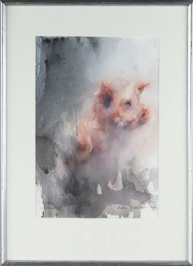 PETTER PETTERSSON. Akvarell, "Grisen", signerad -2001.