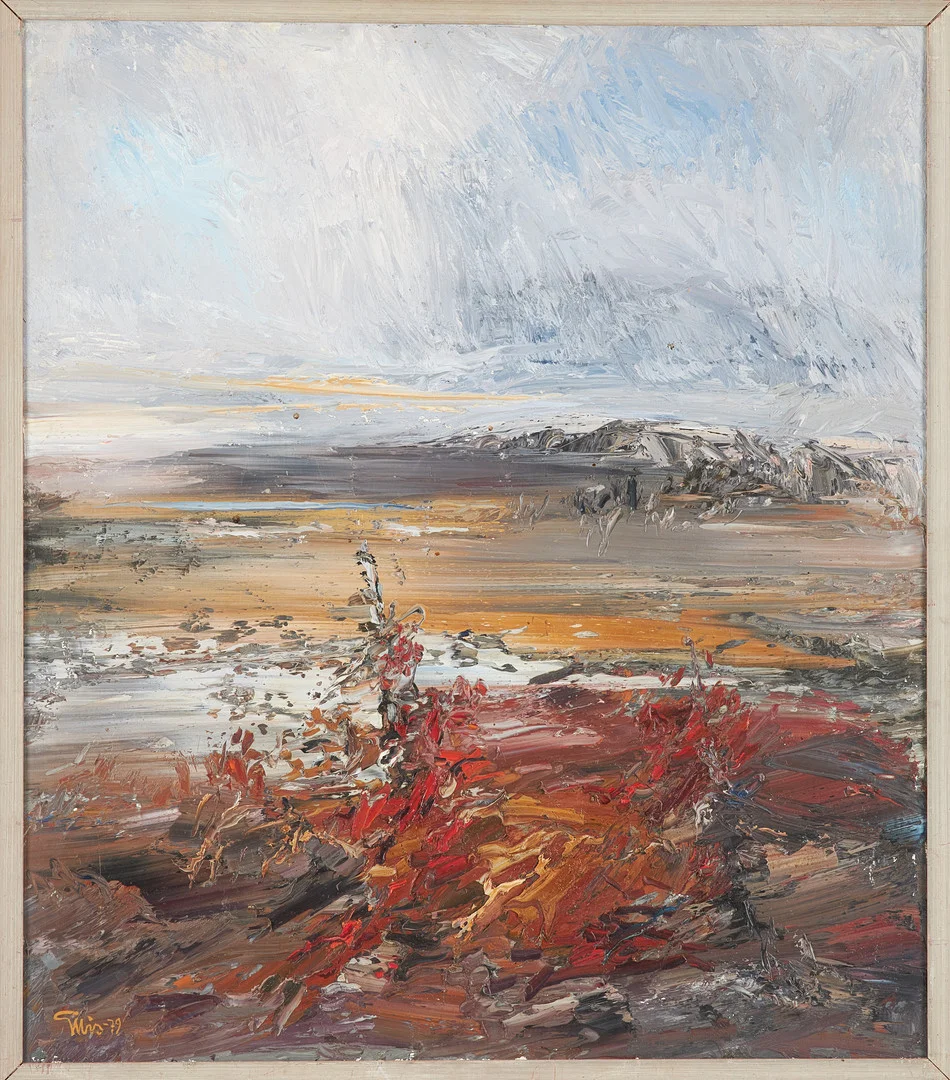 BENGT ELLIS. "De första snöbyarna" olja på duk, signerad och daterad -79. — Paintings — Stockholms Auktionsverk Sickla