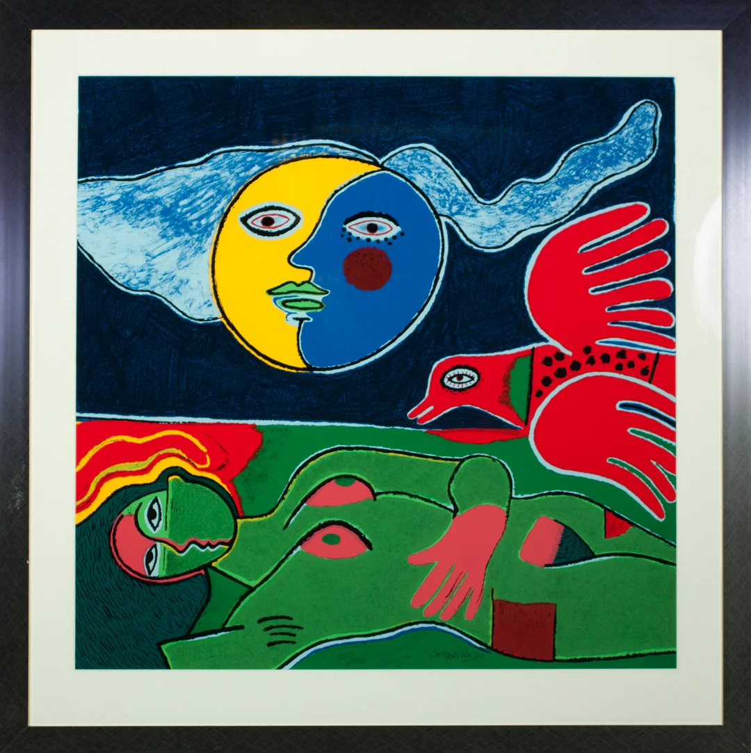 Corneille, Guillaume — Kvinne, måne og fugl, 1990 — Kunst/Grafikk — Blomqvist