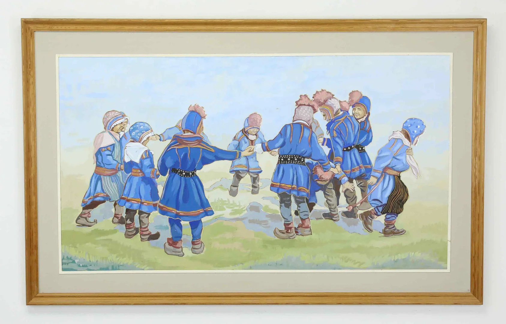 PALLE ÅBERG. Olja på pannå, "Lekande samebarn", signerad, daterad 1958. — Paintings — Hälsinglands Auktionsverk