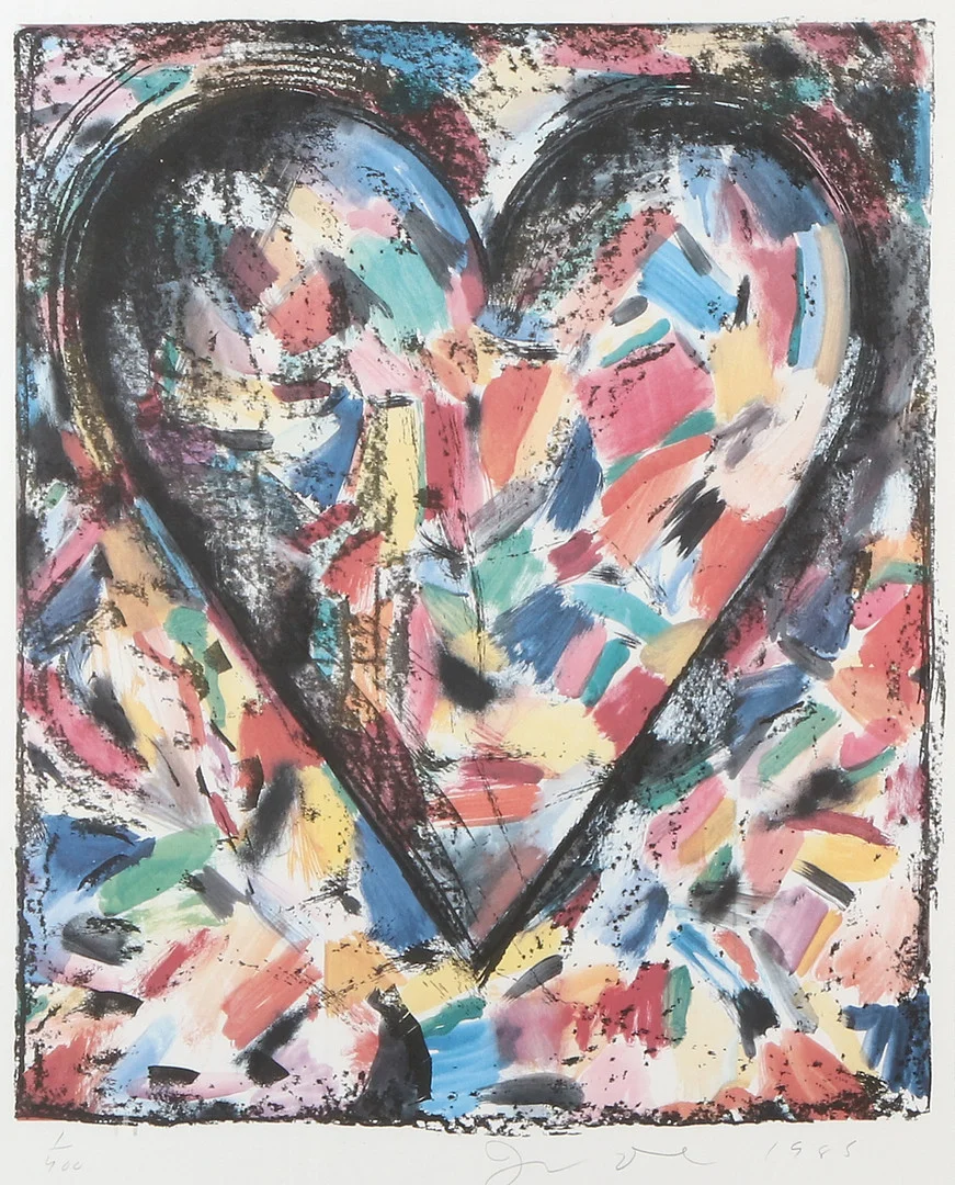 JIM DINE. Litografi, 1/400. "The Confetti Heart", ur "The Astra Set". Signerad och daterad 1985. — Engravings & Prints — Skånes Auktionsverk
