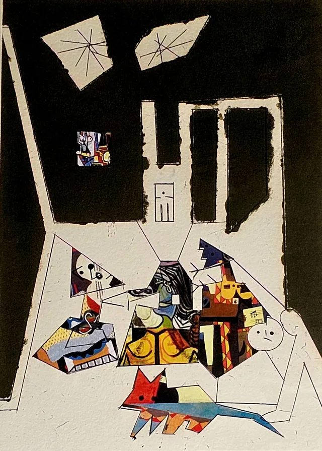 MANOLO VALDÉS. GRABADO AL AGUAFUERTE Y COLLAGE."EL CUBISMO COMO PRETEXTO" EDICIÓN 64/100. FIRMADA Y NUMERADA A LÁPIZ POR EL ARTISTA.