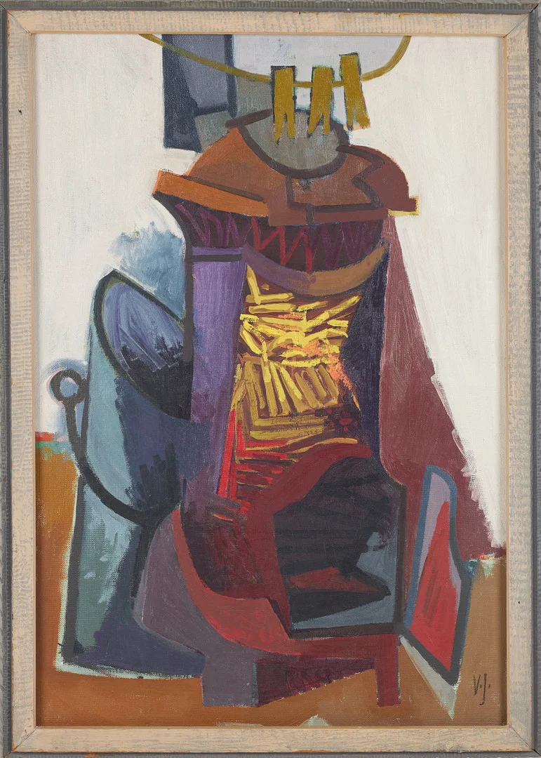 VIDE JANSON (1924-2007). Komposition, olja på pannå, signerad V.J. — Paintings — Stockholms Auktionsverk Sickla