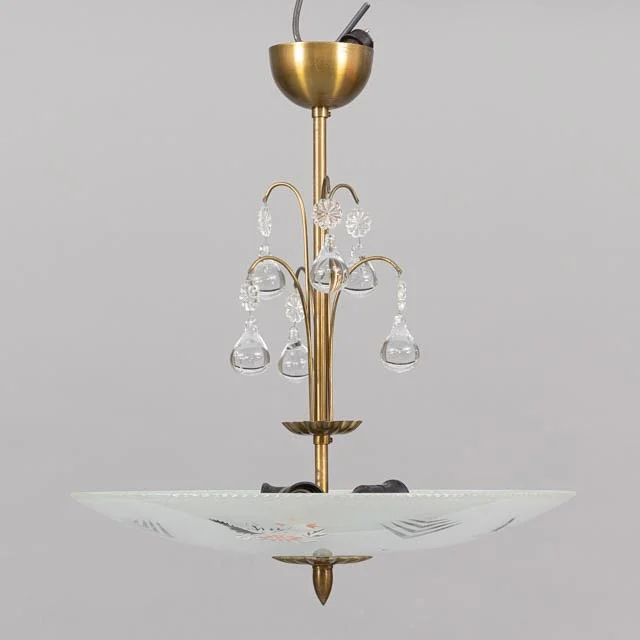 TAKLAMPA, Plafond, Art deco, Glas, Mässing. — Ceiling lights — Garpenhus Auktioner