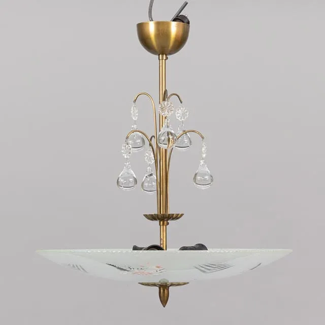 TAKLAMPA, Plafond, Art deco, Glas, Mässing.