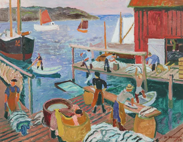 BO BESKOW (1906-1989). Fiskearbete, olja på duk.