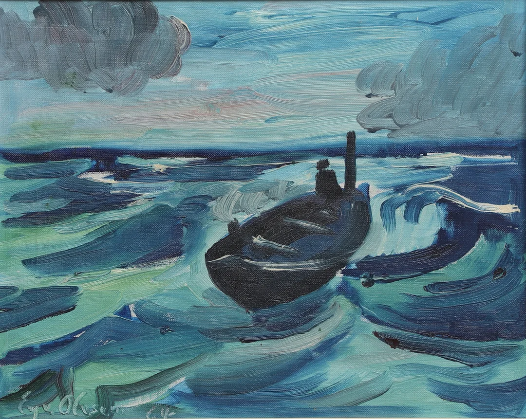 EYVIND OLESEN. Olja på duk, båt i stormigt hav, signerad, daterad -64. — Paintings — Ekenbergs Auktioner