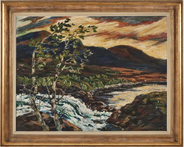 ERIK OSSLUND. "Lapplänsk pastoraL", olja på duk, signerad, daterad 1946.