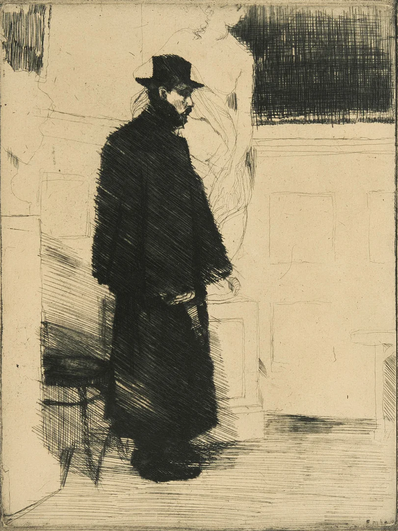 AXEL FRIDELL (1894-1935), "Mannen i kappan" - konstnären Arvid Knöppel, 1917, etsning. — Engravings & Prints — Crafoord Auktioner Stockholm