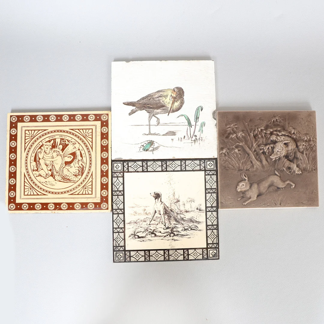 THREE LARGE MINTON TILES AND ANOTHER UNMARKED (4). — European — Bishop & Miller