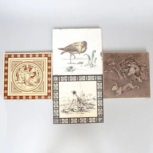 THREE LARGE MINTON TILES AND ANOTHER UNMARKED (4).