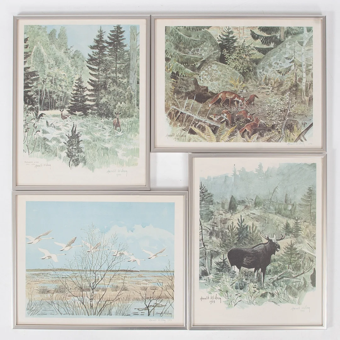 HARALD WIBERG. 4 st, offsettryck, signerade och daterade. — Engravings & Prints — Laholms Auktionskammare