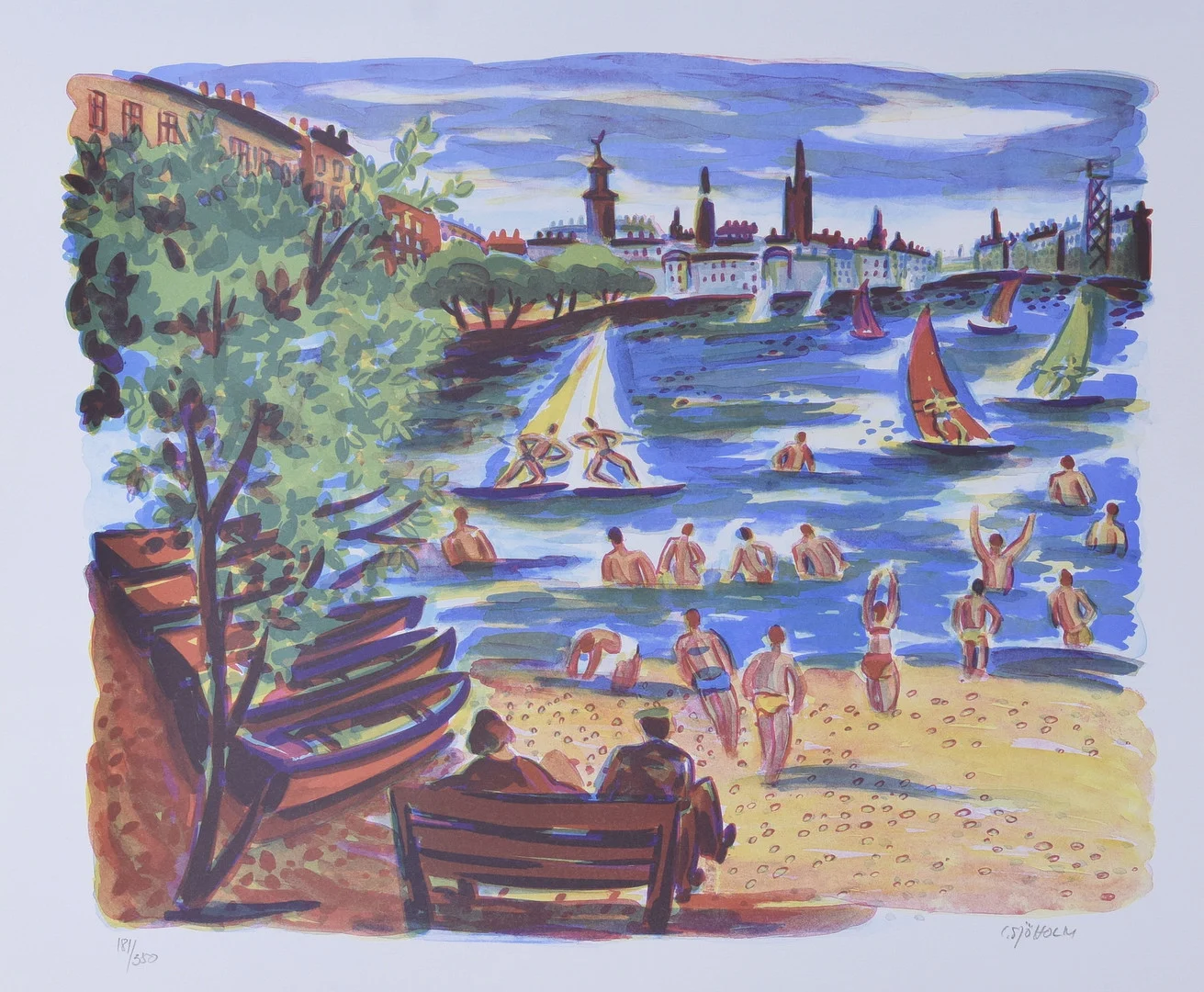 CHARLES SJÖHOLM. Färglitografi. — Engravings & Prints — Halmstads Auktionskammare